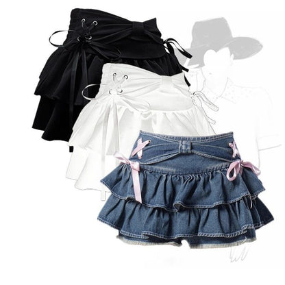Kawaii Fashion Skirt Twilight Breeze Pleated Bow Skirt