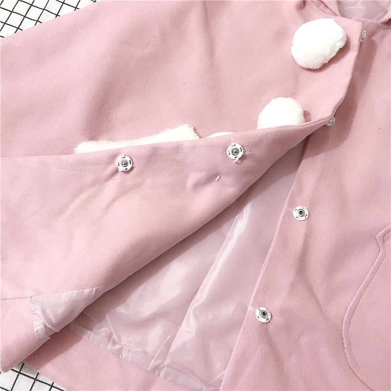 Kawaii Fashion Coat Whimsical Rabbit Ears Velvet Embrace Dress