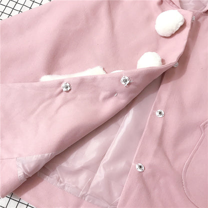 Kawaii Fashion Coat Whimsical Rabbit Ears Velvet Embrace Dress