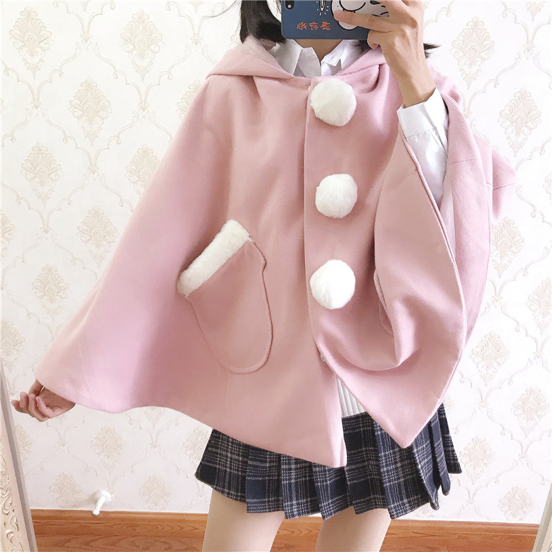 Kawaii Fashion Coat Whimsical Rabbit Ears Velvet Embrace Dress