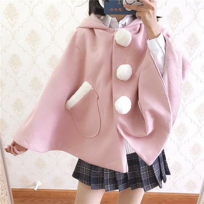 Kawaii Fashion Coat Whimsical Rabbit Ears Velvet Embrace Dress