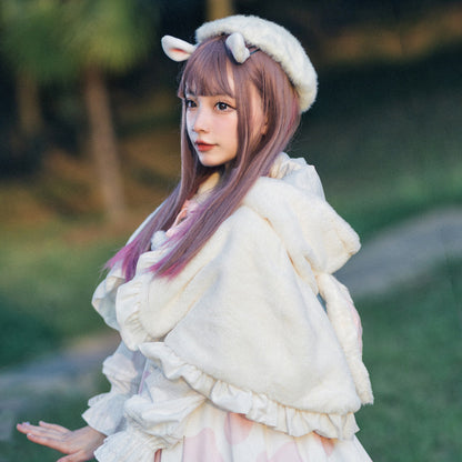 Kawaii Fashion Coat Milky Way Dream Cloak with Ruffled Bow Accents