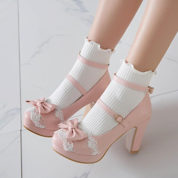 Kawaii Fashion Shoes Beige Blossom Dream Heels