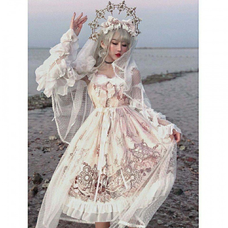 Beige Bowtied Whispers of Elegance Dress