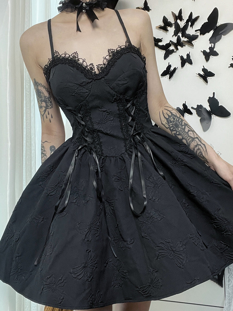 Kawaii Fashion Goth Dress Midnight Velvet Whispers Suspenders Dress