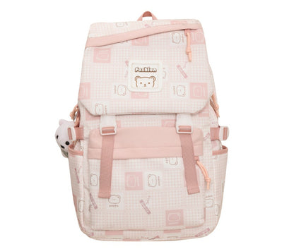 Kawaii Fashion Bag Whimsical Plaid Dreamer Backpack with Bear Pendant