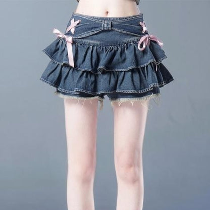 Kawaii Fashion Skirt Twilight Breeze Pleated Bow Skirt