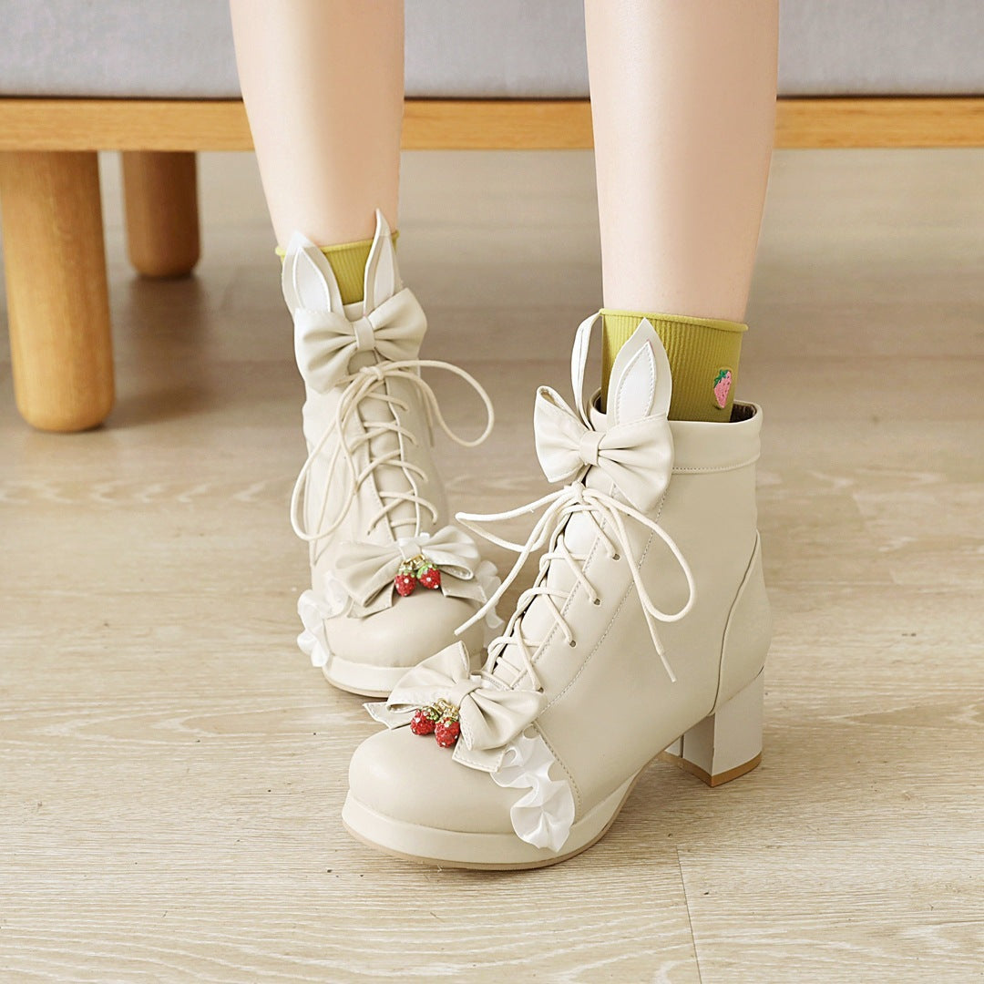 Kawaii Fashion Shoes Whimsical Blossom Lace-Up Martin Boots