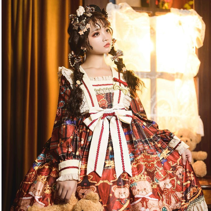 Crimson Whispers Bubble Sleeve Enchantment Dress