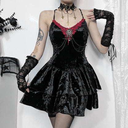Slim Fit Velvet Spaghetti Straps Dress Women