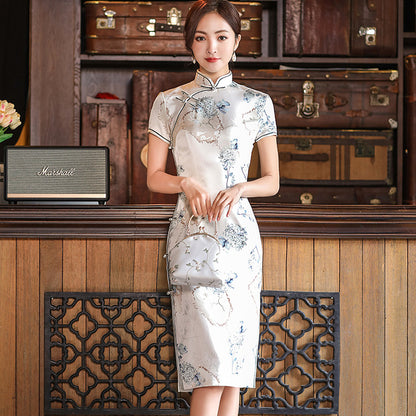 Womens Double-layered Lined Silk Dress In Traditional Chinese Style