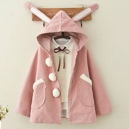 Kawaii Fashion Coat Whimsical Rabbit Ears Velvet Embrace Dress