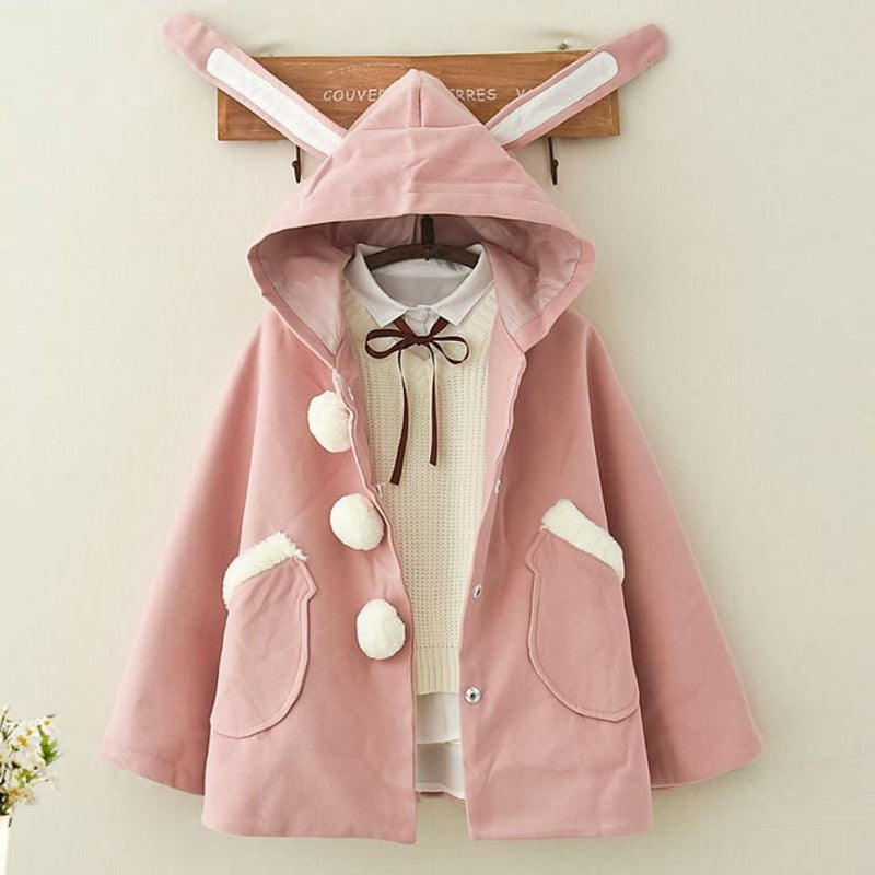 Kawaii Fashion Coat Whimsical Rabbit Ears Velvet Embrace Dress
