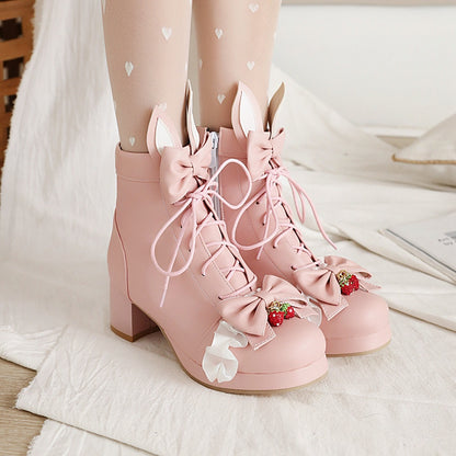 Kawaii Fashion Shoes Whimsical Blossom Lace-Up Martin Boots