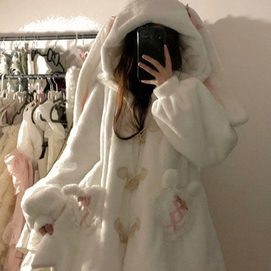 Kawaii Fashion Coat Whimsical Bowtied Cashmere Dream Coat