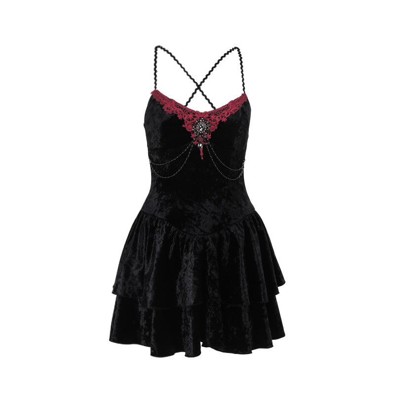 Slim Fit Velvet Spaghetti Straps Dress Women