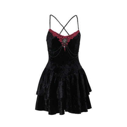 Slim Fit Velvet Spaghetti Straps Dress Women