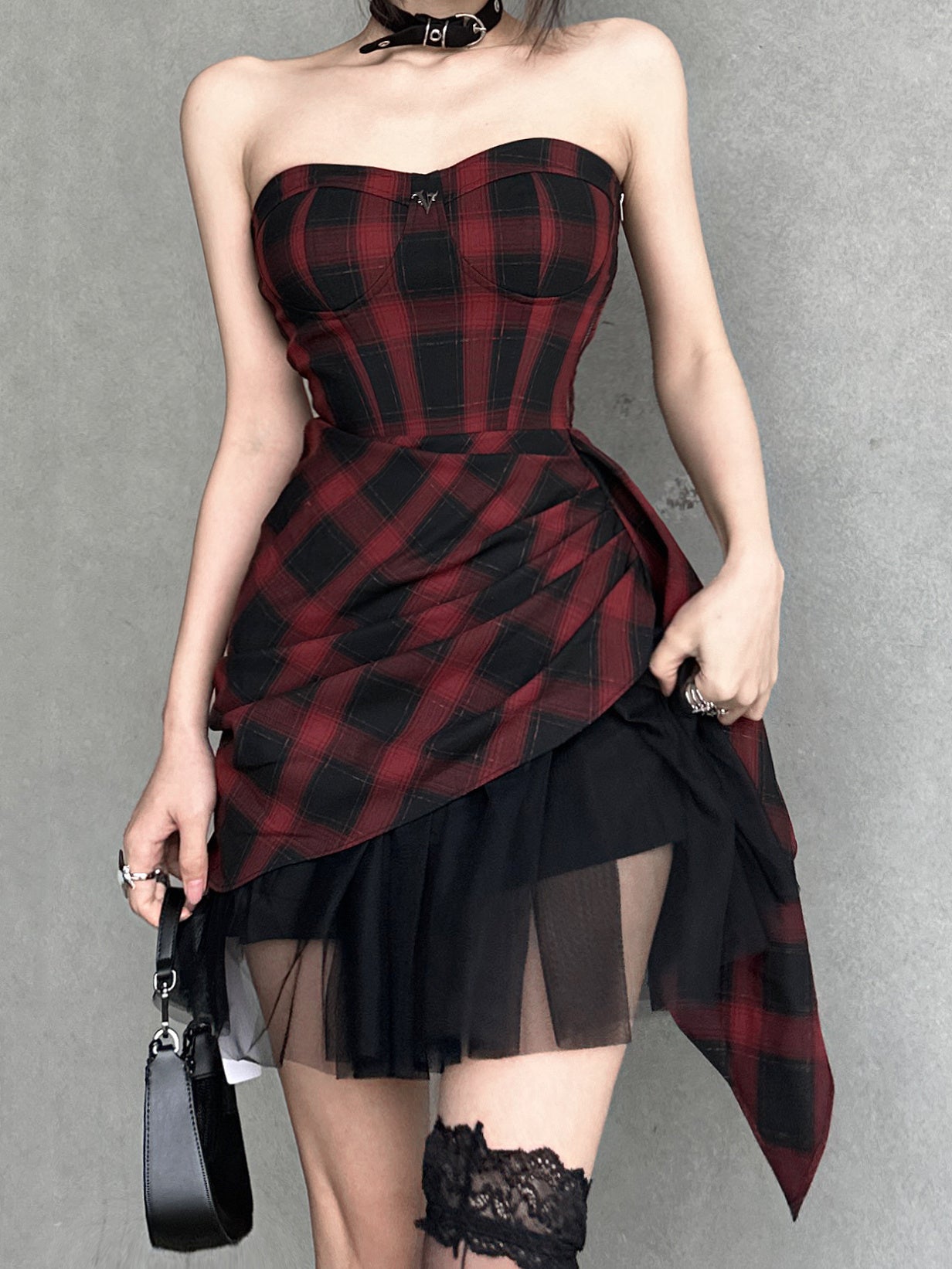 Kawaii Fashion Punk Dress Crimson Whisper Collage Mini Dress