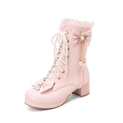 Kawaii Fashion Shoes Whimsical Bowdream Lace-Up Boots