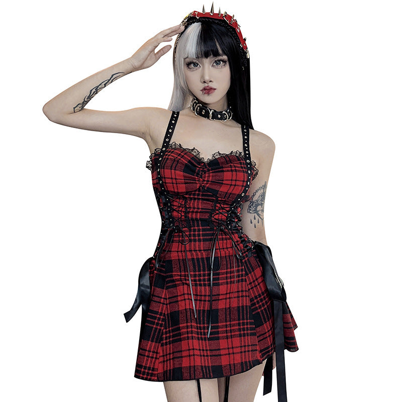 Kawaii Fashion Punk Dress Crimson Ruffle Garden Delight Skirt