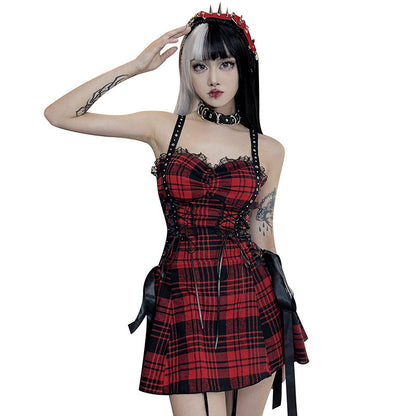 Kawaii Fashion Punk Dress Crimson Ruffle Garden Delight Skirt