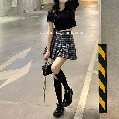 Kawaii Fashion Skirt Lavender Honey Plaid Pleat Skirt