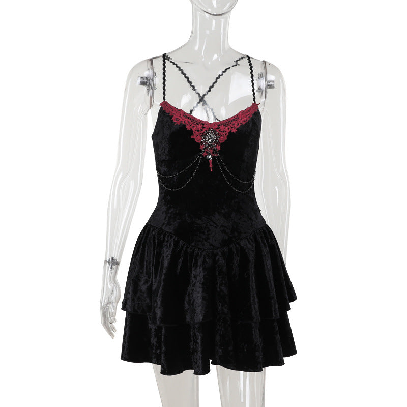 Slim Fit Velvet Spaghetti Straps Dress Women
