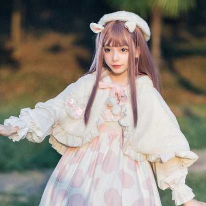 Kawaii Fashion Coat Milky Way Dream Cloak with Ruffled Bow Accents