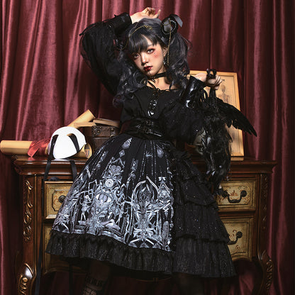 Kawaii Fashion Goth Dress Gilded Whispers Chiffon Empress Ensemble