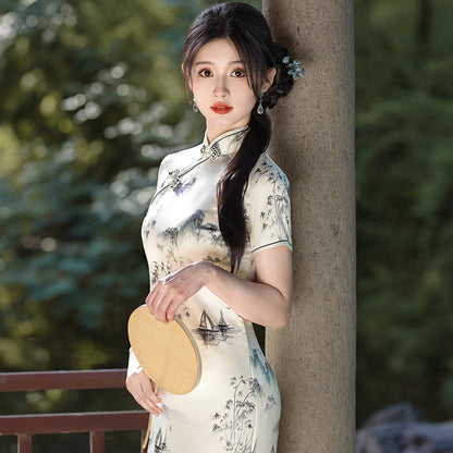 Womens New Chinese-style Cheongsam Maxi Dress