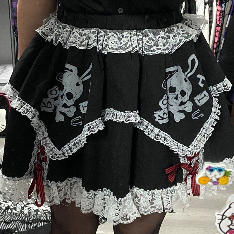 Kawaii Fashion Skirt Midnight Sugar Skull Cake Delight