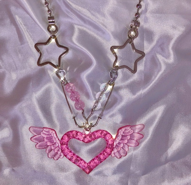 Kawaii fashion accessory whimsical heartstrings pendant necklace