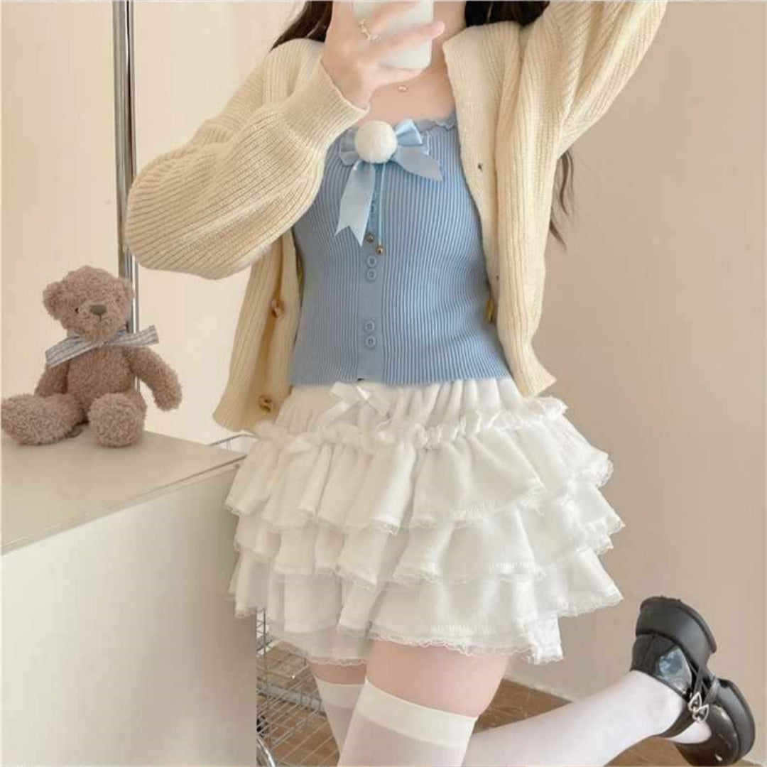 Kawaii Fashion Skirt Blushing Petal Chenille Dream Skirt Set