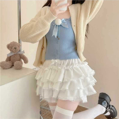 Kawaii Fashion Skirt Blushing Petal Chenille Dream Skirt Set