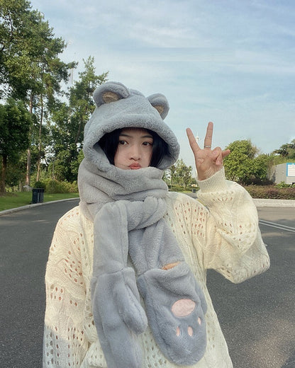 Kawaii Fashion Coat Whipped Winter Cloud Scarf Ensemble