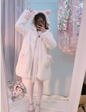 Kawaii Fashion Coat Whimsical Cloud-Kissed Velvet Overcoat