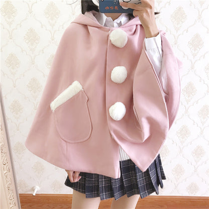 Kawaii Fashion Coat Whimsical Rabbit Ears Velvet Embrace Dress