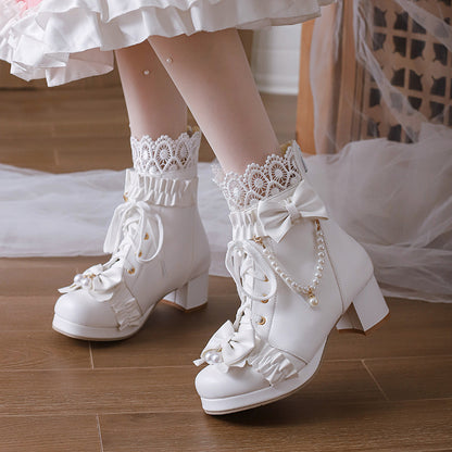 Kawaii Fashion Shoes Whimsical Whispers Chunky Lace-Up Boots
