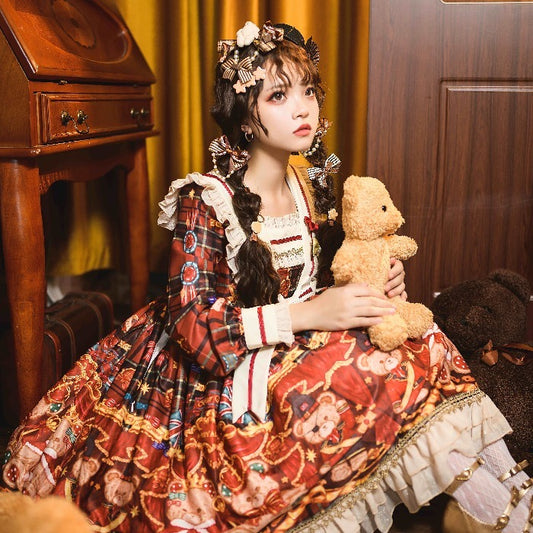 Crimson Whispers Bubble Sleeve Enchantment Dress