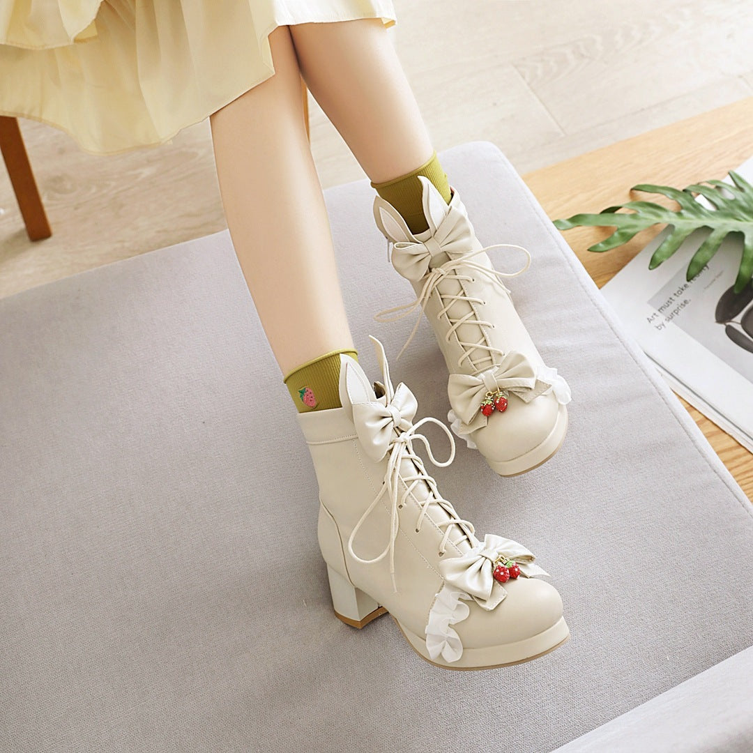 Kawaii Fashion Shoes Whimsical Blossom Lace-Up Martin Boots