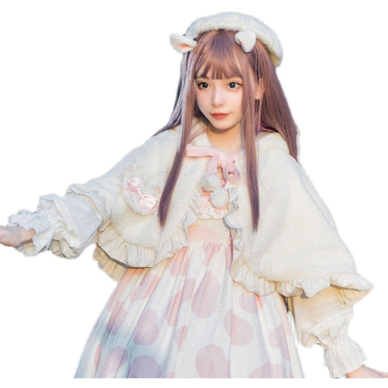 Kawaii Fashion Coat Milky Way Dream Cloak with Ruffled Bow Accents