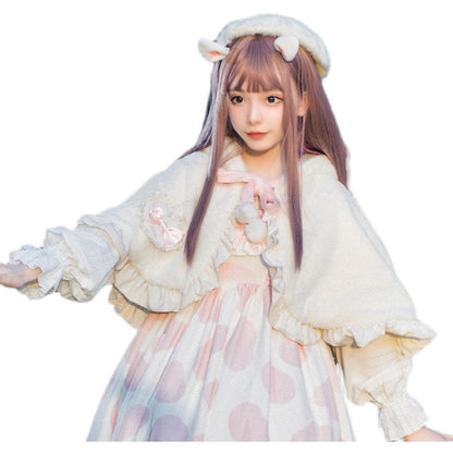 Kawaii Fashion Coat Milky Way Dream Cloak with Ruffled Bow Accents
