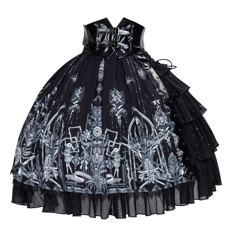 Kawaii Fashion Goth Dress Gilded Whispers Chiffon Empress Ensemble
