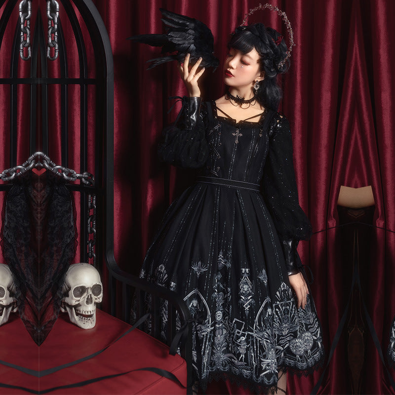 Kawaii Fashion Goth Dress Gilded Whispers Chiffon Empress Ensemble