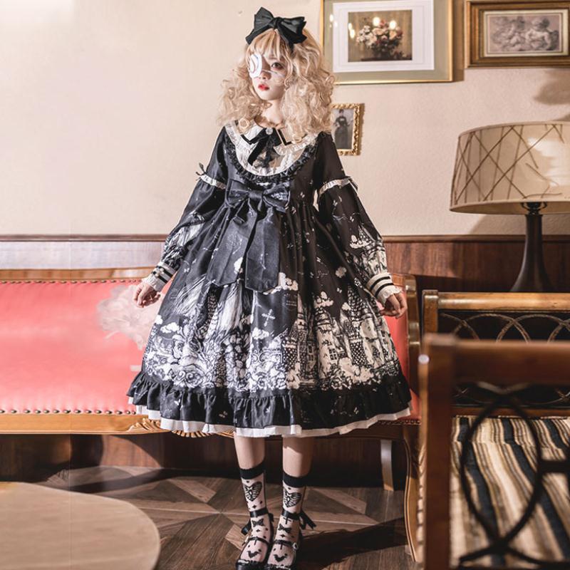 Kawaii Fashion Goth Dress Whimsical Dreamscape Anime Swing Dress