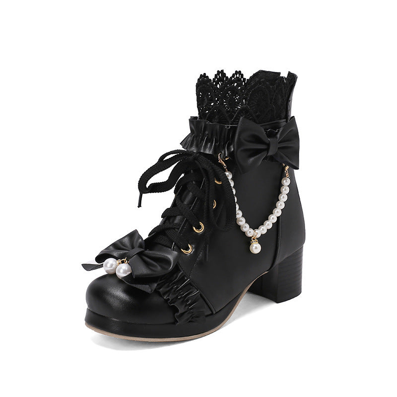 Kawaii Fashion Shoes Whimsical Whispers Chunky Lace-Up Boots