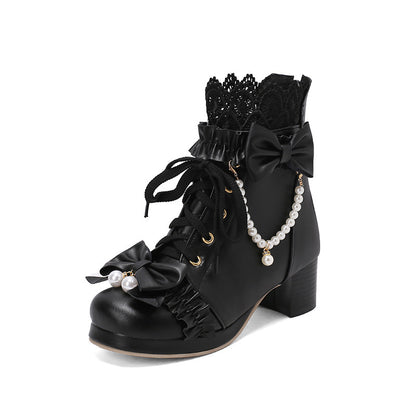 Kawaii Fashion Shoes Whimsical Whispers Chunky Lace-Up Boots