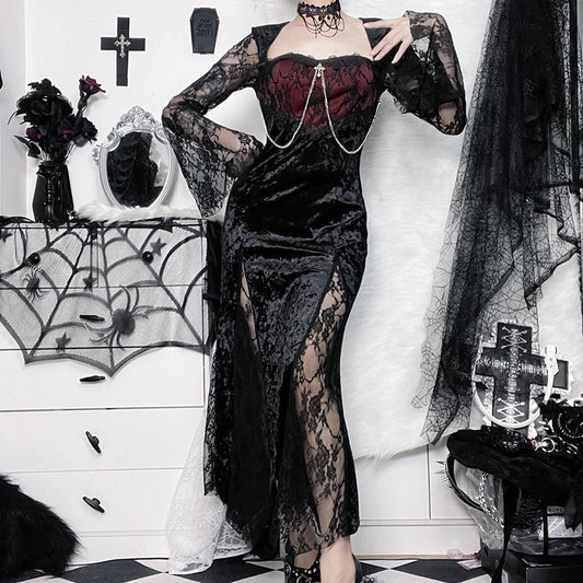 Kawaii Fashion Punk Dress Velvet Midnight Lace Enchantment Skirt