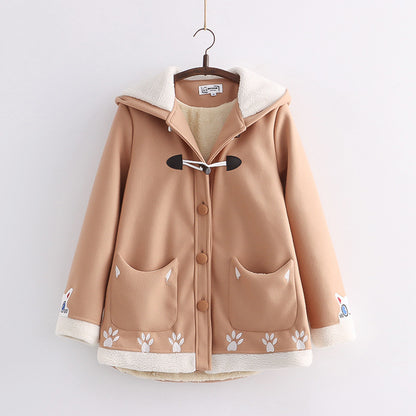 Kawaii Fashion Coat Whimsical Khaki Dreamscape Hooded Coat