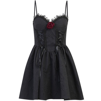 Kawaii Fashion Goth Dress Midnight Velvet Whispers Suspenders Dress